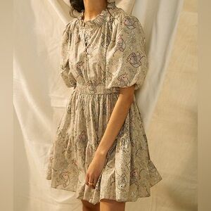 Anthropologie Letmebe Cotton Bohemian Printed Fish Mini Dress